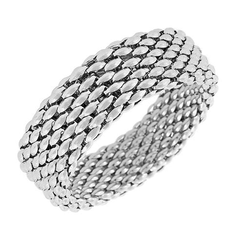 My Daily Styles Stainless Steel Silver Tone Mesh Wide Stretch Bangle
