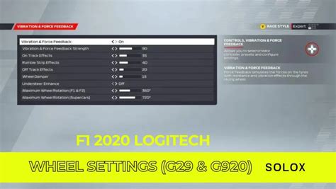 F1 2020 Logitech Wheel Settings G29 G920