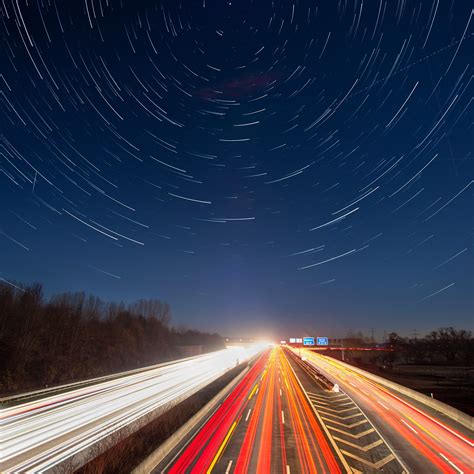 Download 3840x3840 Time Lapse Road Star Trails Night Long Exposure