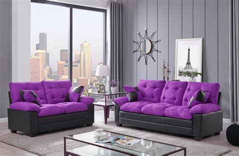 Living Room Simple Classic Plush Cushion Sofa And Loveseat Microfiber