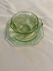 Vintage Anchor Hocking Princess Green Tea Cup And Saucer Depression
