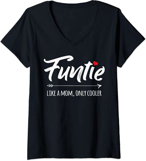 Womens Aunt Shirt Funny Funtie Fun Auntie T Shirt V Neck T Shirt Clothing Shoes