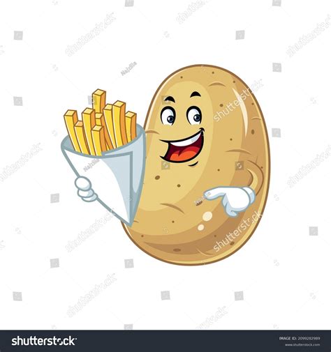 Vector Mascot Cartoon Illustration Potato Holding Stock Vector Royalty