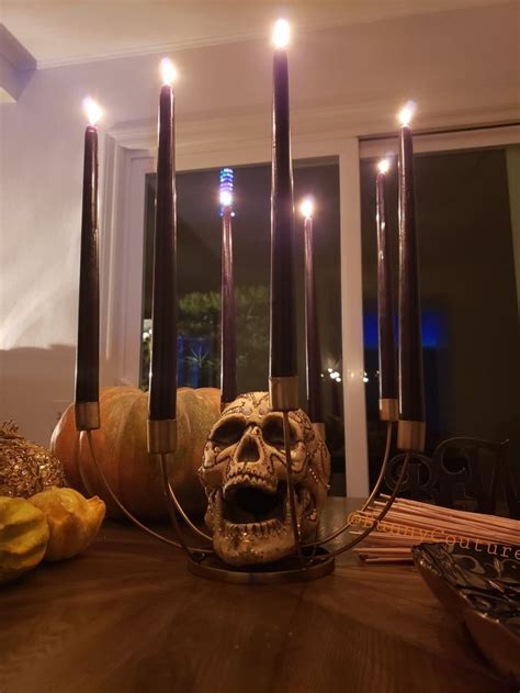 Skull Candelabra Black Candles Halloween Decorations Halloween Haunt