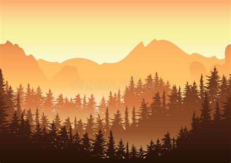 Sunrise In The Mountain Vector Summer Or Spring Landscape Stock