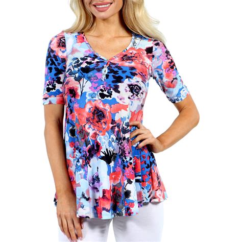 247 Comfort Apparel Womens Country Club Casual Floral Tunic Top