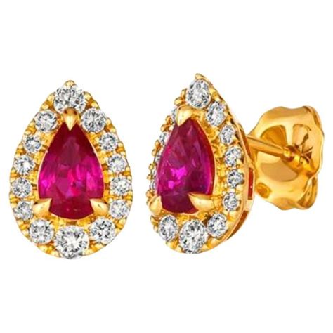 Le Vian Earrings Featuring Passion Ruby Set In 14K Honey Gold For Sale