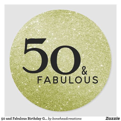 50 And Fabulous Birthday Gold Black Glitter Classic Round Sticker 50th