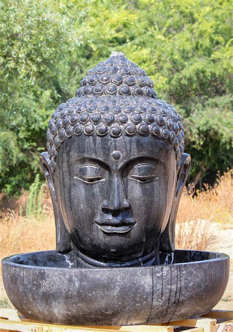 Preorder Serene Large Outdoor Stone Buddha Head Fountain With 3rd Eye