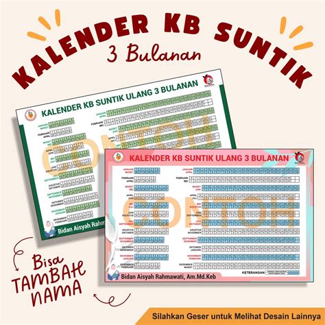 Jual Kalender Suntik Ulang Kalender Kb Suntik 3 Bulan Shopee Indonesia