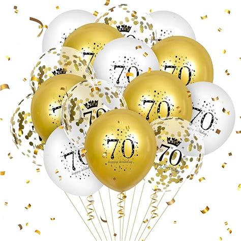 70th Birthday Balloons 15pcs White Gold Happy 70th Birthday