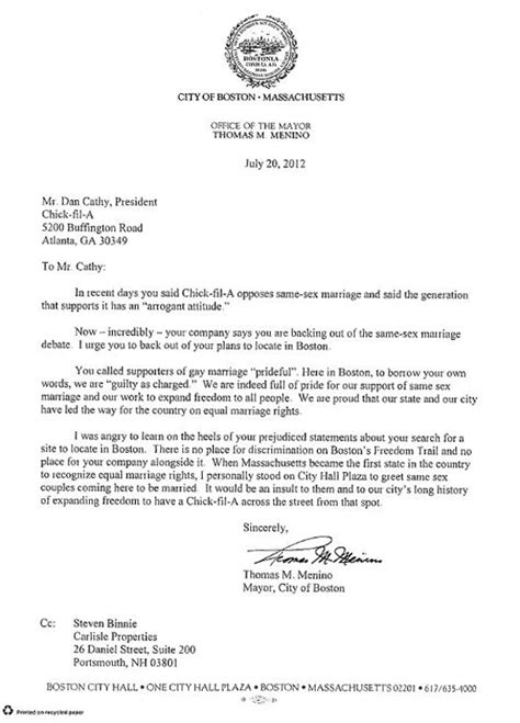 1 writing an address on an envelope. Read The Letter That The Mayor Of Boston Sent To Chick-Fil-A | Business Insider