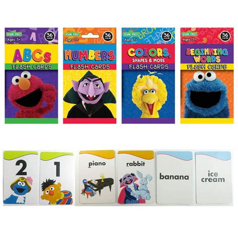 4 Sesame Street Flash Cards Beginning Words Numbers Colors Shapes