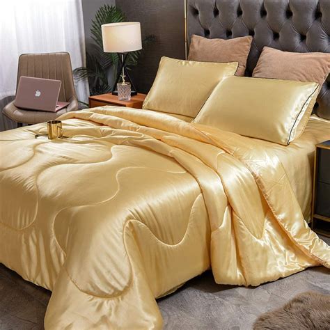 yearning luxury silky satin gold comforter set queen soft lightweight microfiber ebay