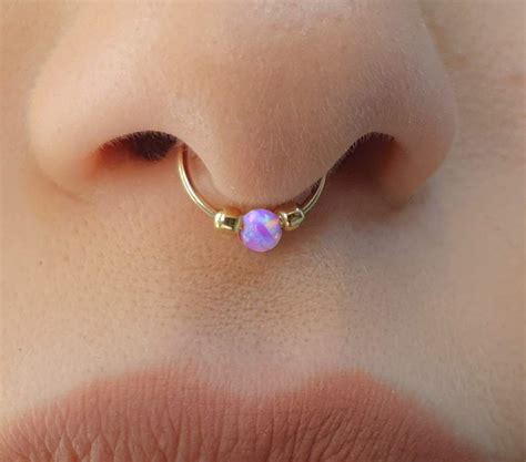 Pink Opal Septum Jewelry 20 Gauge Septum Piercing 14k Gold Filled