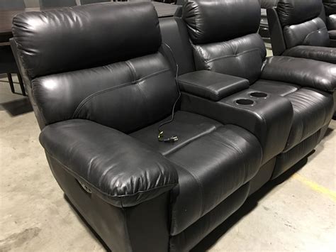 Black Upholstered 2 Seat Theatre Sofa With Electric Recliners