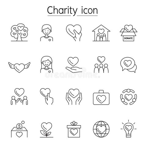 Charity And Donation Icons Set In Thin Line Style Stock Illustration