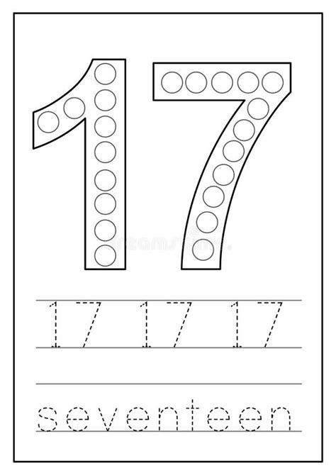 Learning Numbers For Kids Number Seventeen Math Worksheet Stock