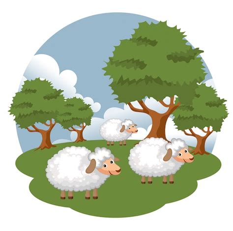 Premium Vector Sheep In The Farm Scene