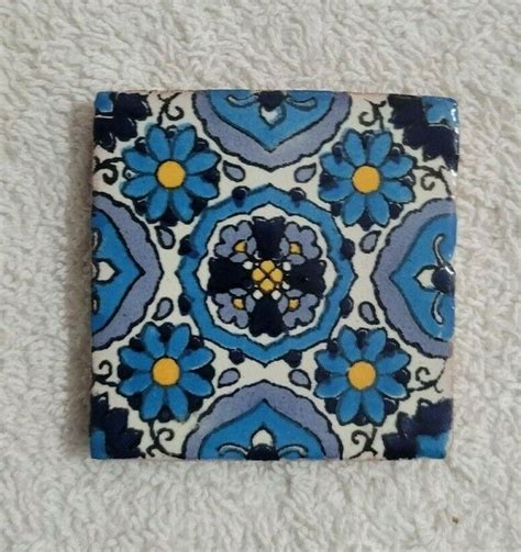 Glossy Blue Daisy Wheel Mexican Talavera Ceramic Tiles 2x2 Ebay