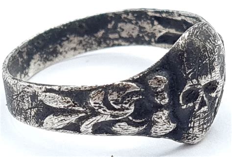 Waffen Ss Totenkopf Skull Silver Ring Marked Relic Ground Dug Found