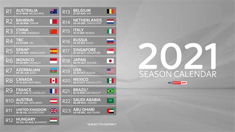Formula one calendar for 2021 season with all f1 grand prix races, practice & qualifying sessions. F1 2021 Calendar Download - February 2021