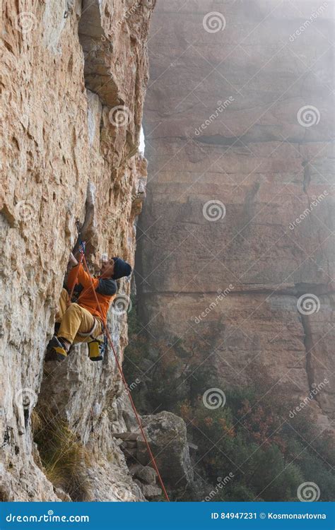 Extreme Sport Climbing Outdoor Rock Climber Struggle For Success