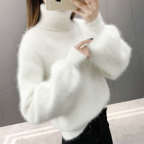Womens Winter Angora Faux Cashmere Warm Knit Sweater Fluffy Fuzzy