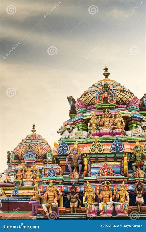 Detail Work In Gopuram Hindu Temple Kapaleeshwarar Chennai T Stock