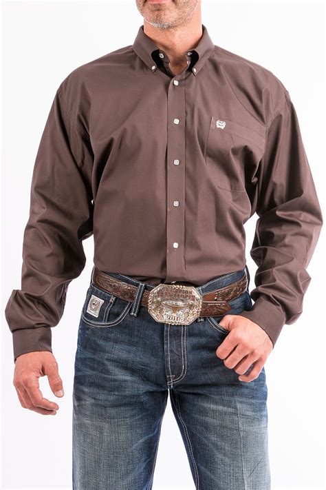 Cinch Jeans Mens Solid Brown Button Down Western Shirt