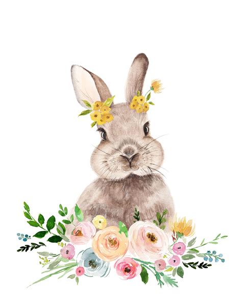 Curious Bunny In Blossom Woodland Animal Nursery Décor Cute Rabbit With
