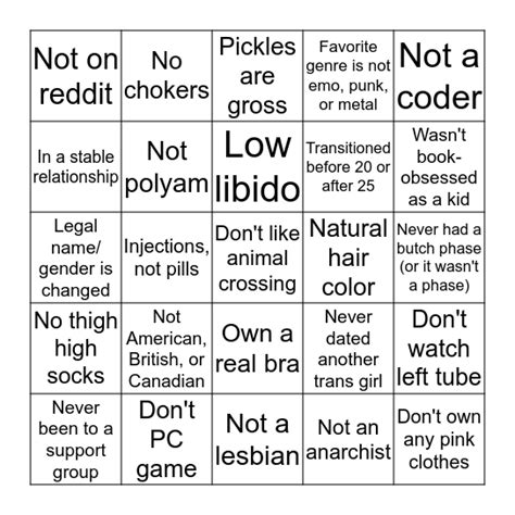 Defying Trans Girl Stereotypes Bingo Card