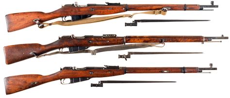 Three Russian Military Bolt Action Mosin Nagant Rifles With Bayo