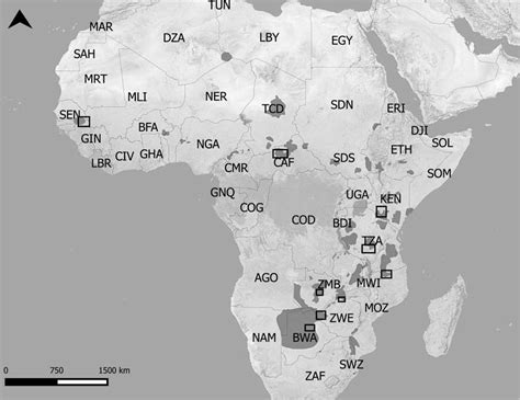 Map Showing Distribution Of African Wild Dogs With Sampling Locations