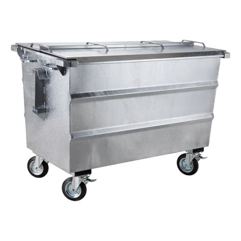 Steel Waste Container 1000l Galvanized On Wheels With Cover