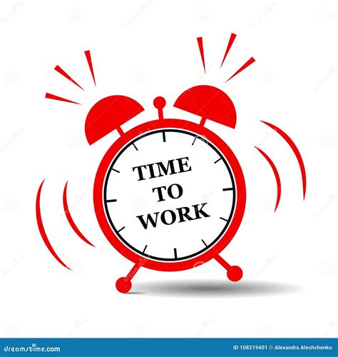 Alarm Clock With `time To Work` Text Stock Vector Illustration Of