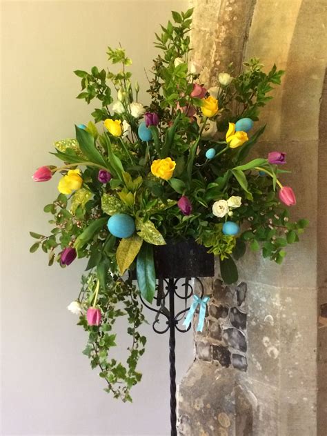 Bright Spring Easter Pedestal Floral Arrangement Flower Arrangements