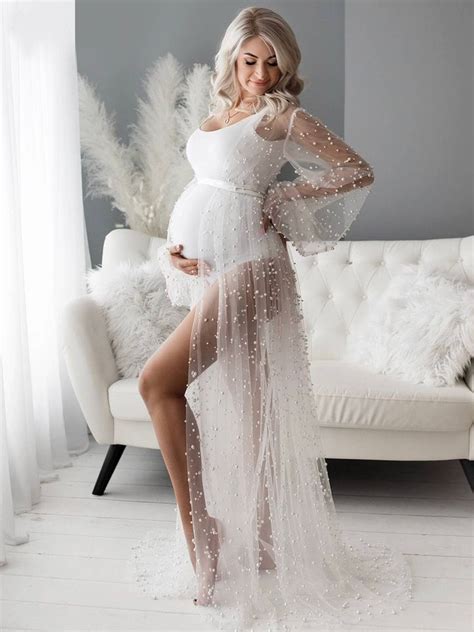 Pearl Tulle Transparent Robe Maternity Photoshoot Robe Etsy