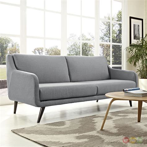 Verve Mid Century Modern Upholstered Sofa With Wood Frame Light Gray