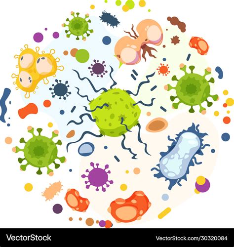 Cartoon Bacteria Virus Infection Flu Germs Vector Image