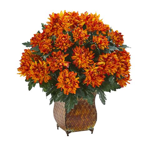 Check spelling or type a new query. 21" H Faux Orange Spider Mum Plant in Metal Planter | Silk ...