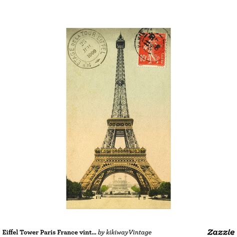 Eiffel Tower Paris France Vintage Postcard View Canvas Print French