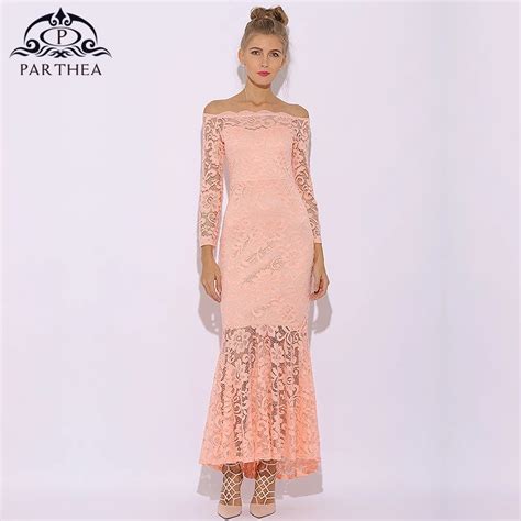 Parthea Lace Maxi Dress Long Sleeve Plus Size Long Dress Sexy Pink Summer Dress Women Elegant