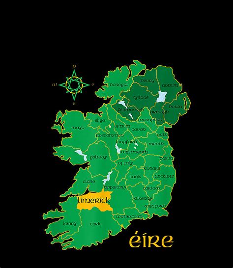 Limerick Ireland Irish County Map Eire Irish Travel Digital Art By Quynh Vo