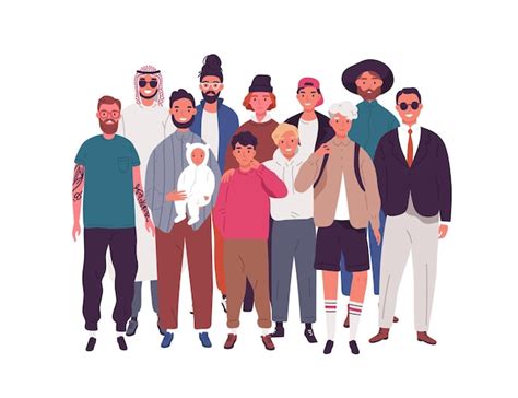 Premium Vector Group Of Happy Diverse Man Teenager And Boy Standing
