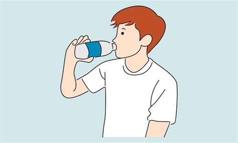 Joven Está Bebiendo Agua De Una Botella Vector Premium