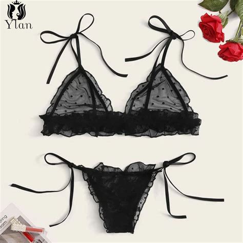 2020 New Bra Set Sexy Bandage Bikini Lingerie Cute Dot Mesh Sheer Lingerie Set Womens Underwear