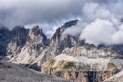 Dolomites Italy Val Gardena Passo Sella Stock Image Image Of