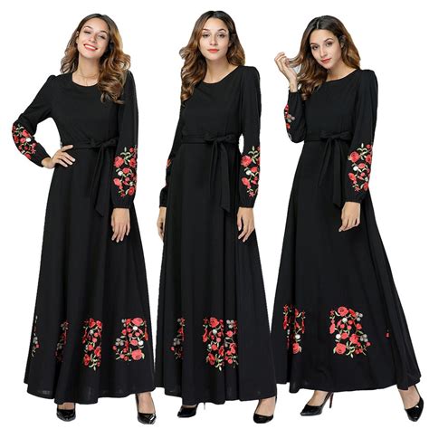 Muslim Women Embroidery Long Maxi Dress Jilbab Dubai Kaftan Robe Abaya