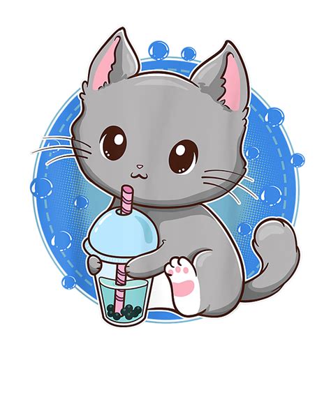 Kawaii Japanese Anime Cat Bubble Tea Neko Kitty Tshirt